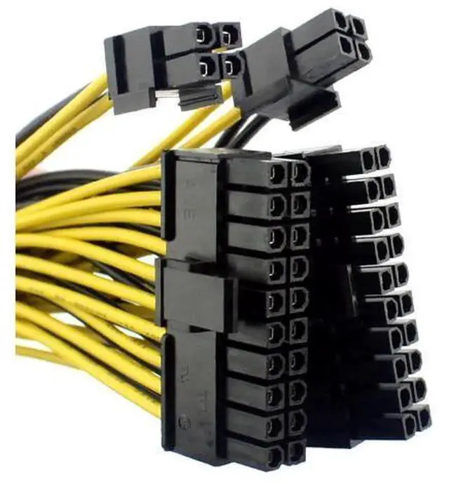 Alt view image 4 of 6 - 24P 20+4 Pin Dual PSU Power Supply Cable, 18AWG 20cm ATX Motherboard Mainboard Adapter Connector, Mining Rig Extension Jumper Cable