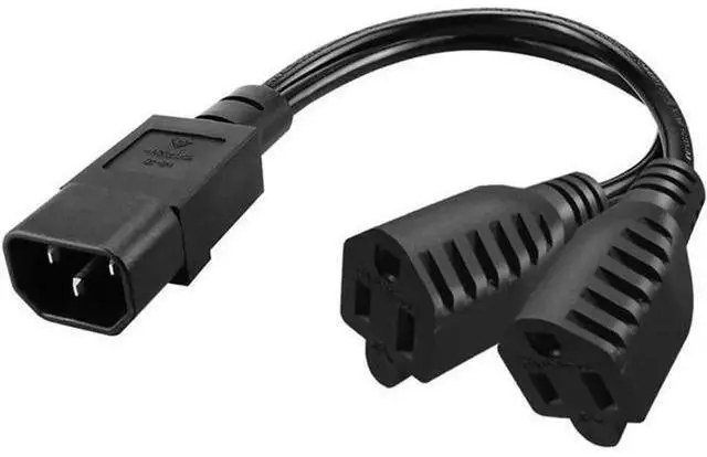 Alt view image 4 of 5 - 1FT C14 Male to Dual NEMA 5-15R Y Splitter Power Cord, PDU Style Computer Power Extension Cable, C14 Plug to 2 x 5-15R Outlet for Servers, PC, Network Switches, Rack Power Supply Equipment