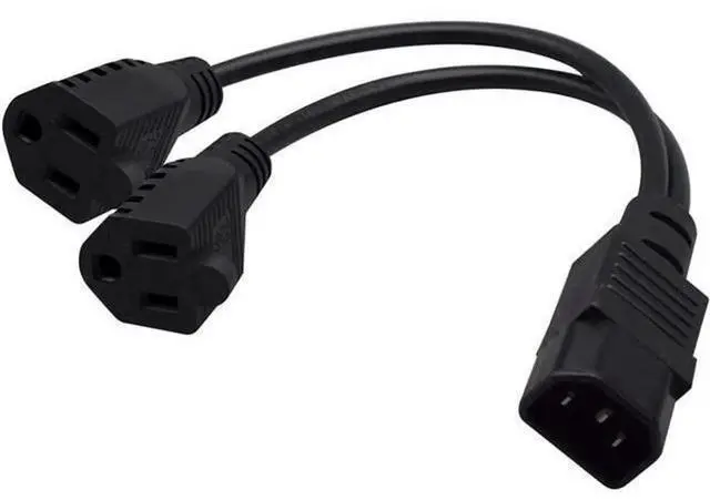 Alt view image 5 of 5 - 1FT C14 Male to Dual NEMA 5-15R Y Splitter Power Cord, PDU Style Computer Power Extension Cable, C14 Plug to 2 x 5-15R Outlet for Servers, PC, Network Switches, Rack Power Supply Equipment