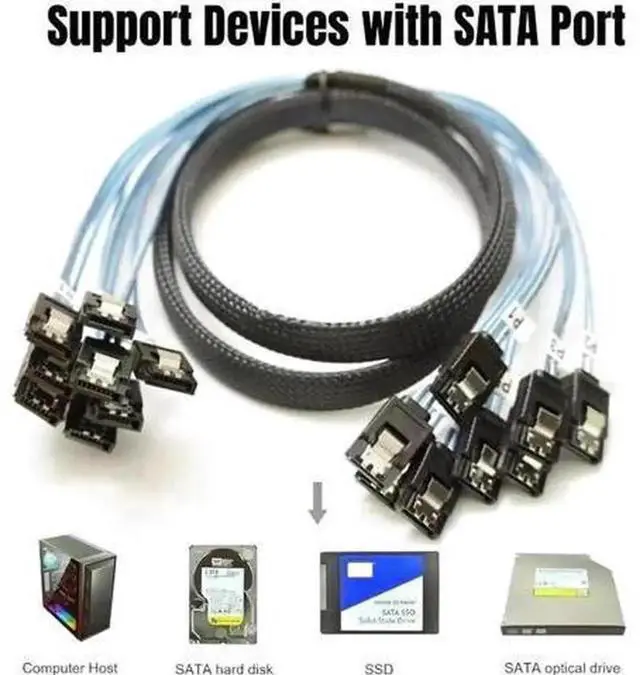 Main image of 8PCS SATA 3.0 Cable 1M/3Ft, SAS 7Pin 6Gbps High Speed SATA Data Cord for NAS, Server, BTC Mining Rig, Workstation Motherboard, HDD SSD, Optical Drive, RAID Card Internal Storage Connection