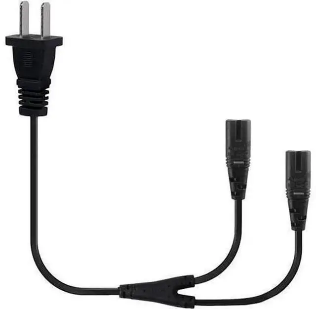 Alt view image 4 of 4 - 6FT Non-Polarized AC Power Cord, NEMA 1-15P to Dual C8 Figure 8 Power Cable, CCC Listed 180 Degree Straight Plug Universal Replacement AC Wall Cable for TVs, Monitors, Game Consoles & Small Electronic