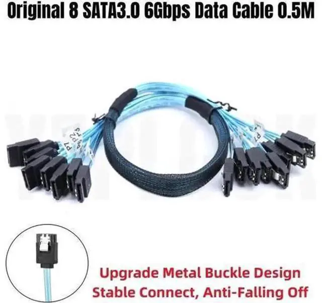 Main image of 8 SATA3.0 0.7M SAS 7Pin 6Gbps Data Cable, SATA III Internal Cord for BTC Mining Rig, NAS, Workstation Motherboard, 2.5/3.5 HDD, SSD, Optical Drive, PC Server Host, Plug & Play