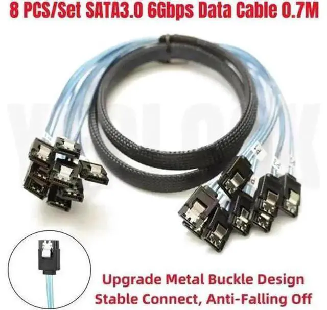 Alt view image 4 of 7 - 8 SATA3.0 0.7M SAS 7Pin 6Gbps Data Cable, SATA III Internal Cord for BTC Mining Rig, NAS, Workstation Motherboard, 2.5/3.5 HDD, SSD, Optical Drive, PC Server Host, Plug & Play