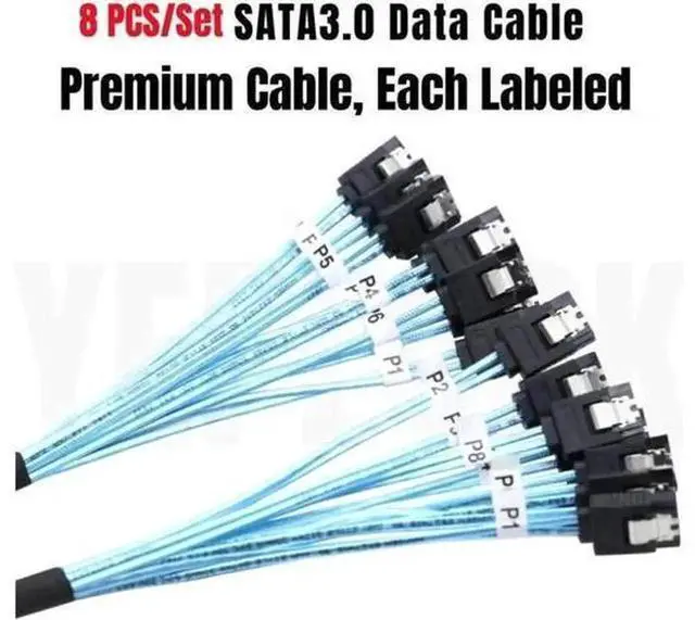Alt view image 3 of 7 - 8 SATA3.0 0.7M SAS 7Pin 6Gbps Data Cable, SATA III Internal Cord for BTC Mining Rig, NAS, Workstation Motherboard, 2.5/3.5 HDD, SSD, Optical Drive, PC Server Host, Plug & Play