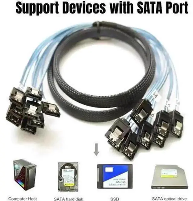 Alt view image 2 of 7 - 8 SATA3.0 0.7M SAS 7Pin 6Gbps Data Cable, SATA III Internal Cord for BTC Mining Rig, NAS, Workstation Motherboard, 2.5/3.5 HDD, SSD, Optical Drive, PC Server Host, Plug & Play