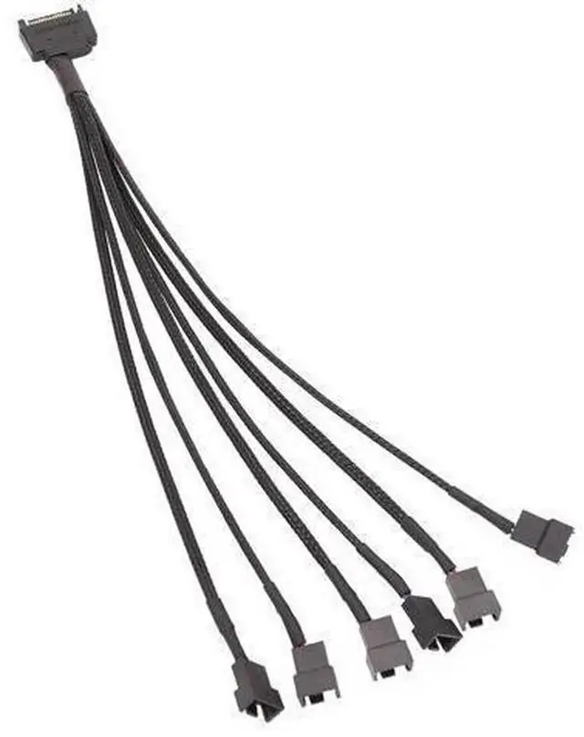Main image of Black Sleeved 30cm Fan Splitter Power Cable, 12V 4-Pin to 6 Port 3Pin/4Pin Connector, 1 In 6 Computer Cooling Fan Extension Cord with Molex IDE Power, for PC Case Modding, Desktop DIY, Server & Mining