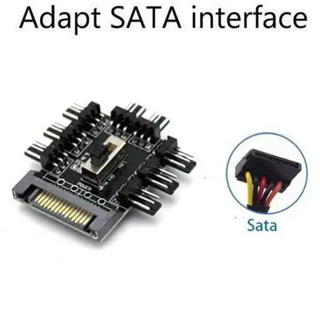 Main image of 1 to 8 Fan Hub Splitter Cable, 3Pin PWM Cooling Fan Controller with SATA Power Input, 12V PC Fan Extension Adapter, Supports 4Pin/3Pin Fans for Computer Case, Gaming PC, Workstation, Server & BTC Mini