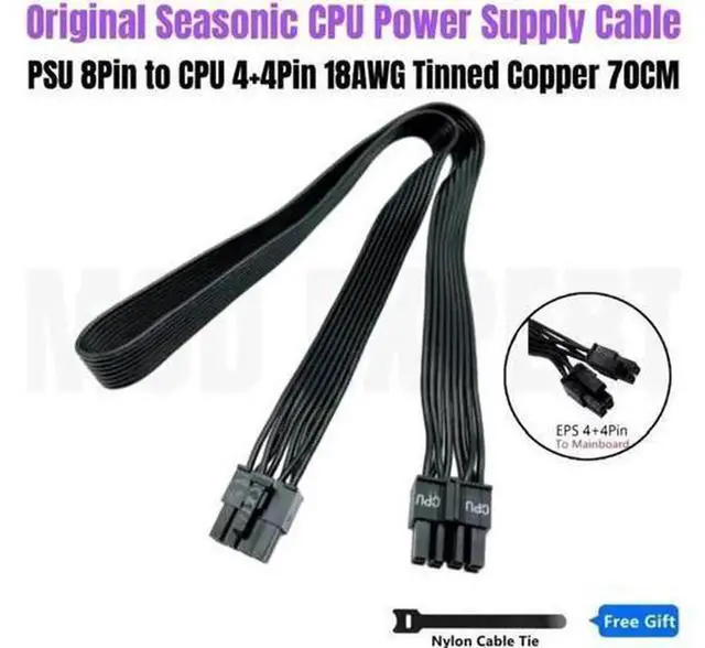 Alt view image 3 of 5 - For Seasonic 8Pin to 4+4Pin EPS12V CPU Flat Power Cable, Modular CPU Power Cord Compatible with PRIME Ultra Gold SSR-1000GD2, 850GD2, 750GD2, 650GD2, 550GD2 Fully Modular PSU