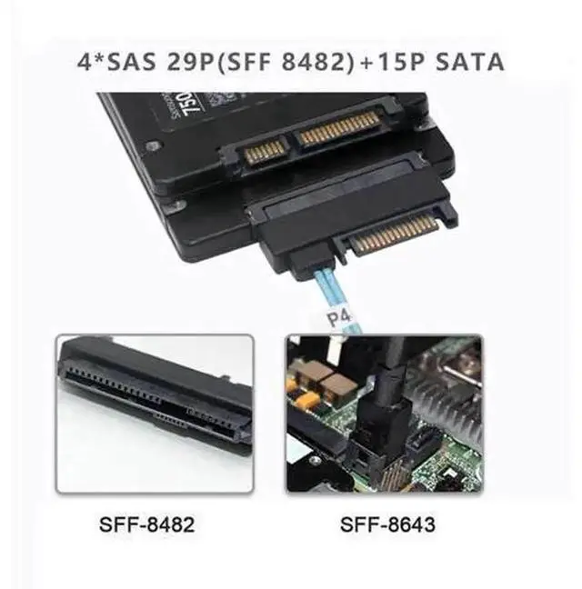 Alt view image 5 of 7 - 0.5M Internal Mini SAS Cable, SFF-8643 Host 1 to 4 Ports SFF-8482 29Pin SAS Target Hard Drive Cord, 6Gbps High Speed Server RAID Data Transmission Cable for Storage Server & SAS Hard Disk Array(1PCS)