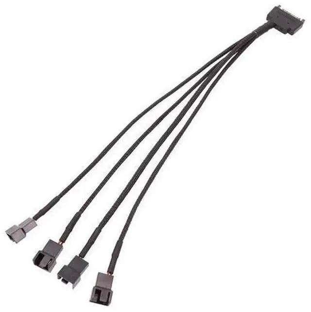 Main image of Black Sleeved 30cm Fan Splitter Power Cable, 12V 4-Pin to 6 Port 3Pin/4Pin Connector, 1 In 4 Molex IDE Cooling Fan Extension Cord for PC Computer Chassis DIY Cooling Mod