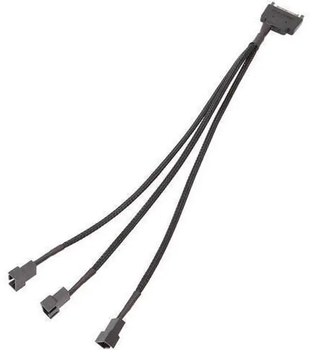 Main image of Black Sleeved 30cm Fan Splitter Power Cable, 12V 4-Pin to 3 Port 3Pin/4Pin Connector, 1 In 3 Molex IDE Cooling Fan Extension Cord for PC Chassis Computer DIY Cooling Mod