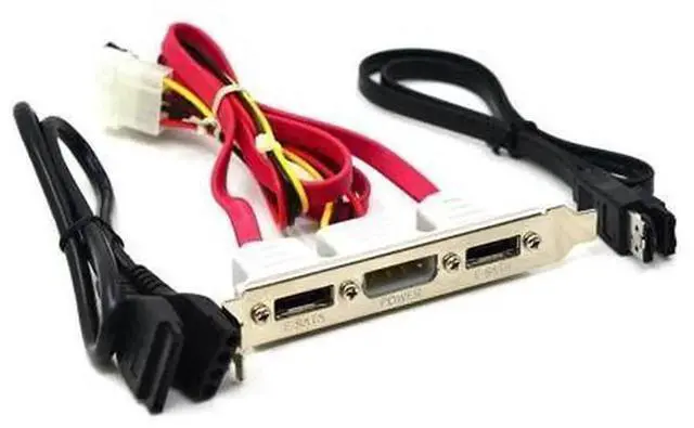 Main image of 2 Ports SATA to eSATA PCI Bracket Cable, 3-in-1 Adapter with IDE 4 Pin Power, 30cm 2ft Extension Cord, Convert Internal SATA to External eSATA for Desktop PC Chassis Expansion Slot, Universal Compatib
