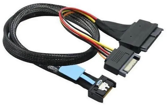 Main image of Gen5 MCIO Slimline SFF-8654 4I to SAS SFF-8639 U.2 Adapter Cable with 15Pin SATA Power Cord, High Speed NVMe U.2 SSD Converter Wire for Server Storage System