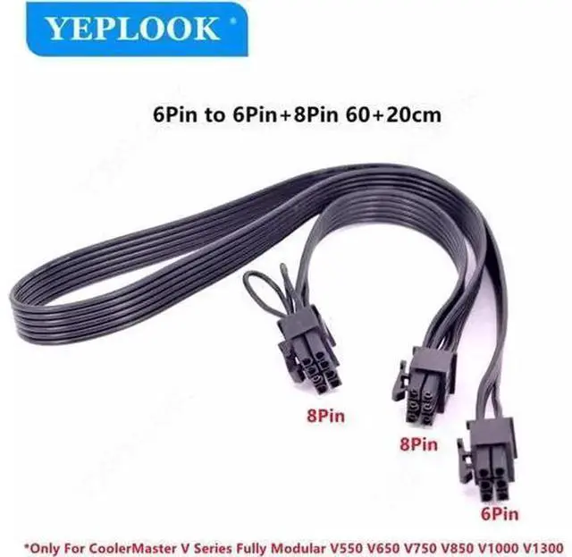 Alt view image 2 of 4 - 60CM 18AWG PCIe 6Pin to 6Pin+8Pin GPU Modular Power Cable, Graphics Card Power Wire Compatible with CoolerMaster V Series Gold Fully Modular PSU V550 V650 V750 V850 V1000 V1300