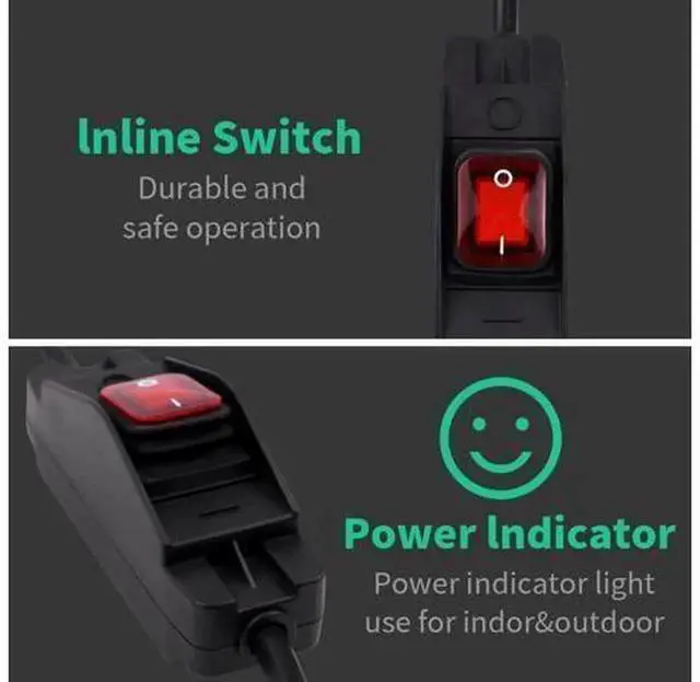 Alt view image 2 of 6 - 3.4Ft Heavy Duty Outdoor Extension Power Cord, 18AWG 3 Prong Plug with Waterproof Switch, 10A 125V Weatherproof Extension Cable for Outdoor Equipment Electrical Connection