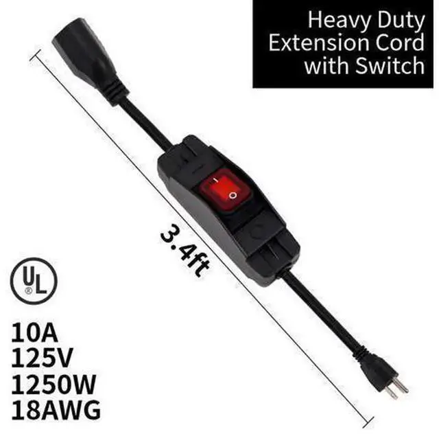Alt view image 5 of 6 - 3.4Ft Heavy Duty Outdoor Extension Power Cord, 18AWG 3 Prong Plug with Waterproof Switch, 10A 125V Weatherproof Extension Cable for Outdoor Equipment Electrical Connection