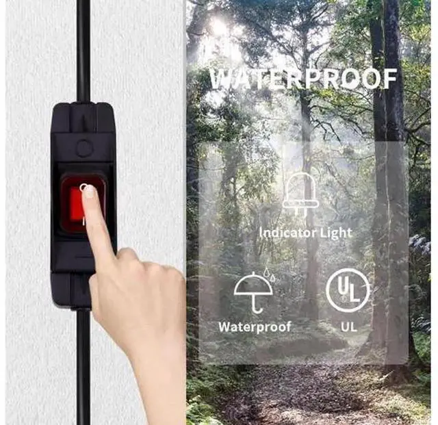 Alt view image 6 of 6 - 3.4Ft Heavy Duty Outdoor Extension Power Cord, 18AWG 3 Prong Plug with Waterproof Switch, 10A 125V Weatherproof Extension Cable for Outdoor Equipment Electrical Connection