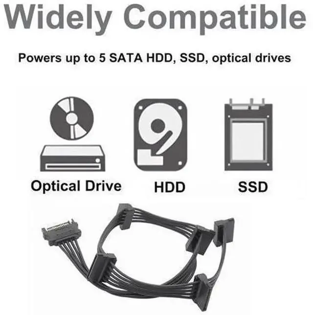 Alt view image 7 of 7 - 2 Pack SATA Power Splitter Cable 1 to 5, 19.7in(500mm) 15 Pin Male to Female SATA Power Cable Splitter, Power Up to 5 HDD SSD Optical Drives, Universal for WD Seagate Samsung Toshiba SATA Storage Devi