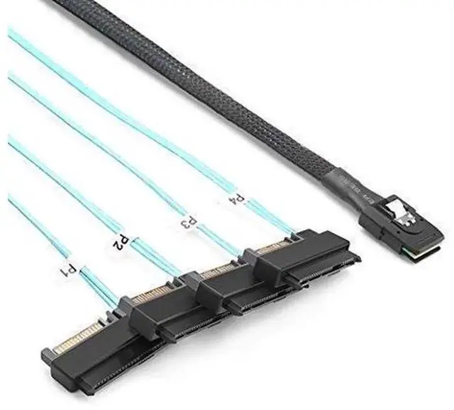 Main image of Internal Mini SAS Cable SFF-8087 to 4 SFF-8482, Serial Attached SCSI SAS Breakout Cable, HD Mini SAS Host to 4 SATA 15+7Pin Hard Drives, 6Gbps Data Cable for Server RAID Storage System