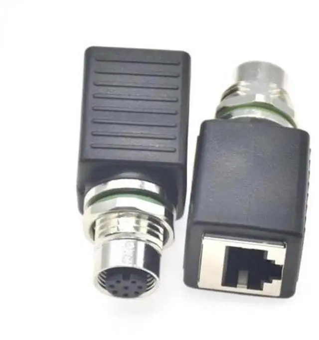 Main image of 1Pc M12 4 Pin D-Code Female to RJ45 & M12 8 Pin A-Code Male Gigabit Ethernet Adapter, Industrial M12 to RJ45 Network Plug Connector Converter