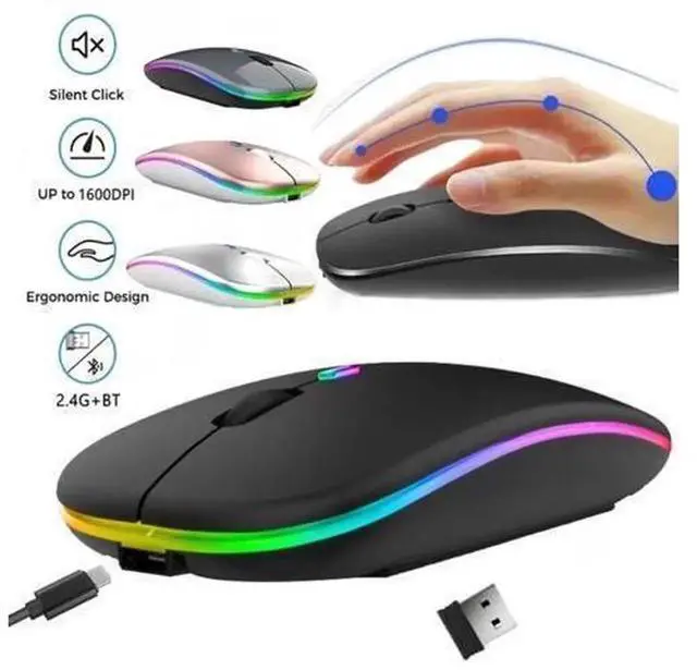 Alt view image 6 of 7 - M40 Dual Mode Wireless Mouse, 2.4G & Bluetooth Connection, Multi-Color Glowing Silent Click Mouse, Portable Wireless Mice for Laptop Desktop PC Office Daily Use