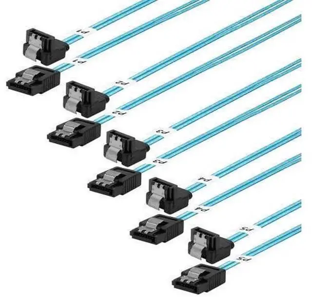 Main image of 5 Pack 0.5M Blue SATA III Data Cable, Straight to 90 Degree Right Angle SATA Wire, 6Gbps High Speed Thin SATA Cable for HDD SSD Hard Drive, Desktop PC Computer (1.6FT)