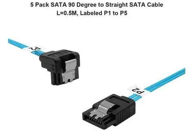 Alt view image 3 of 5 - 5 Pack 0.5M Blue SATA III Data Cable, Straight to 90 Degree Right Angle SATA Wire, 6Gbps High Speed Thin SATA Cable for HDD SSD Hard Drive, Desktop PC Computer (1.6FT)