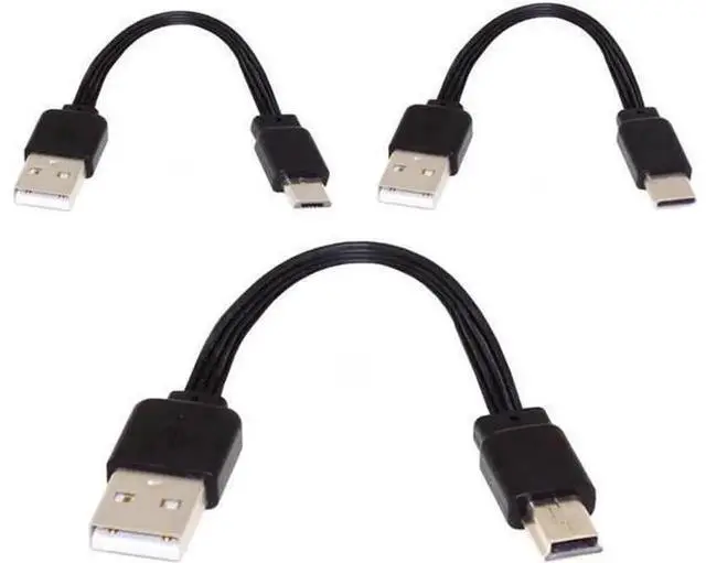 Main image of USB 2.0 Type-A Male to Mini Micro USB Type-C Male Flat Slim FPC Cable, 13cm Flexible Ribbon Charging Data Cord for FPV Drone, Hard Disk, Mobile Phone, 3Pcs/Set