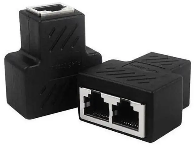 Main image of Black RJ45 Splitter Coupler Ethernet LAN Cable Extender Adapter, Cat5 Modular Plug RJ45 Contact Splitter for Stable Internet Connection, Network Connection Sharing Connector