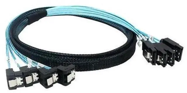Main image of SAS 4.0 4 SATA to 4 SATA Data Cable, 90 Degree Right Angle Bend SATA Cable, High Speed Transmission Cord for SSD, Hard Drives and Motherboard Storage Connection