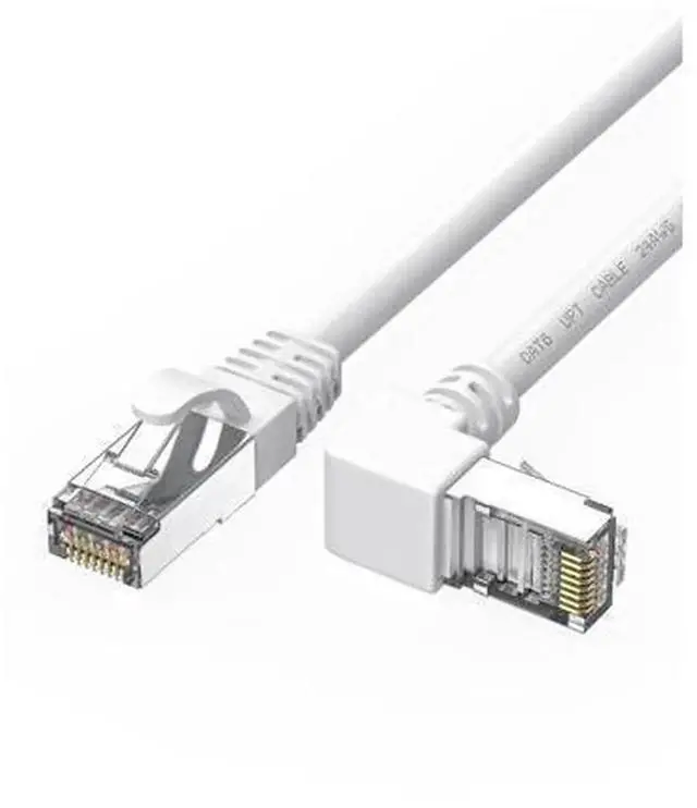 Main image of 90 Degree Upward Angled CAT6 Ethernet Cable, White 3FT RJ45 Gigabit LAN Network Cord, Right Angle Cat6 RJ45 Patch Cable, Support 250MHz Bandwidth & 1Gbps Data Transmission for Router, Modem, PC, Game