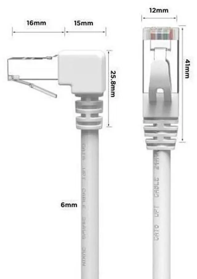 Alt view image 6 of 7 - 90 Degree Upward Angled CAT6 Ethernet Cable, White 3FT RJ45 Gigabit LAN Network Cord, Right Angle Cat6 RJ45 Patch Cable, Support 250MHz Bandwidth & 1Gbps Data Transmission for Router, Modem, PC, Game