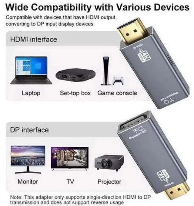 Alt view image 2 of 5 - HDMI to DisplayPort Adapter 4K@60Hz Uni-Directional Video Converter, Aluminum Housing Plug and Play, HDMI Input to DP Output for PC, PS5, Xbox Connect to Monitor and Projector
