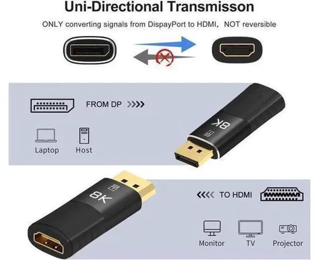 Alt view image 4 of 7 - 8K DisplayPort to HDMI-Compatible Adapter, DP1.4 Male to HDMI2.1 Female Coupler, Support 8K@30Hz & 4K@120Hz Video Extension Extender, Black