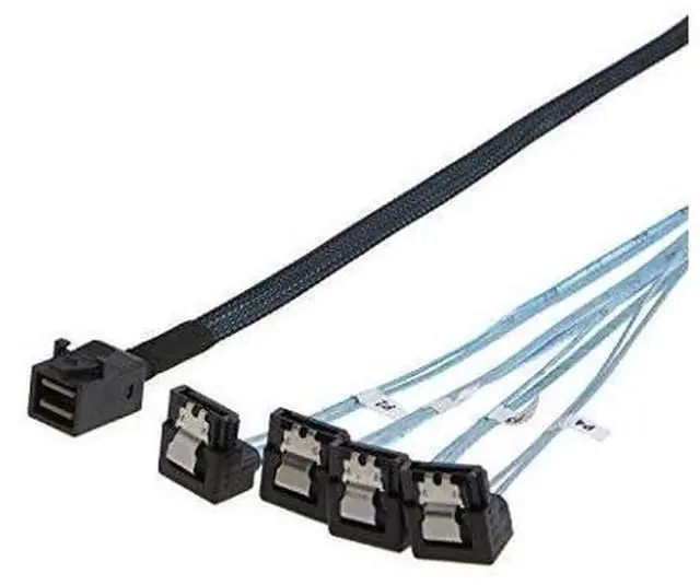 Main image of Internal HD Mini SAS SFF-8643 to 4 SATA Angled Cable, SFF-8643 Host to 4 SATA Hard Drive Target Cable, 1 Meter