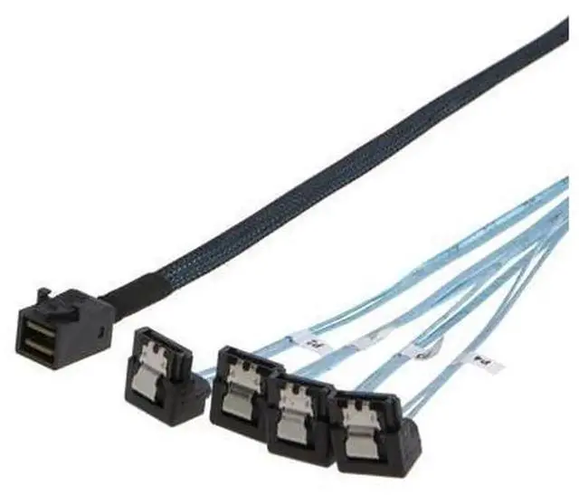 Alt view image 2 of 2 - Internal HD Mini SAS SFF-8643 to 4 SATA Angled Cable, SFF-8643 Host to 4 SATA Hard Drive Target Cable, 1 Meter