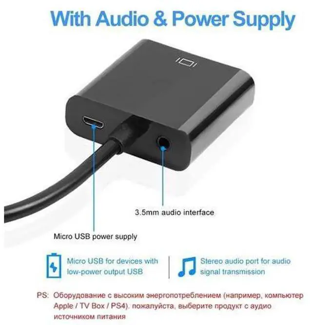 Alt view image 5 of 5 - Mini to VGA Adapter Cable, 1080P Mini to VGA Video Extensor Converter with Audio, Compatible with TV Box, PS4 and Other Devices