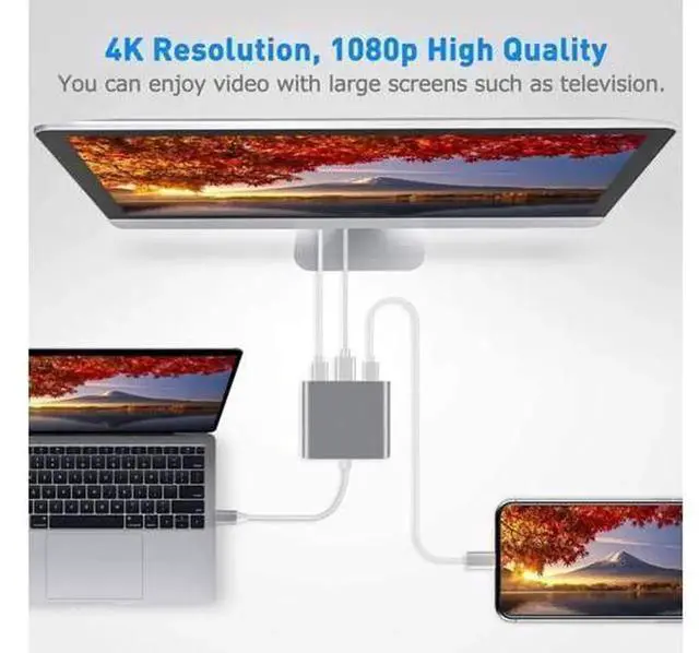 Alt view image 5 of 7 - 3 in 1 USB C Multiport Adapter, Type C to 4K HDMI Converter with 100W PD Charging & USB 3.0 Port, Digital AV Adapter, Grey