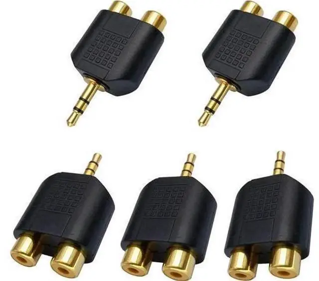 Main image of 5 Pack 3.5mm Stereo to 2 RCA Female Audio Splitter Adapter, Gold Plated 3 Pole 1/8 inch AUX Male to Dual RCA Y-Splitter Audio Converter