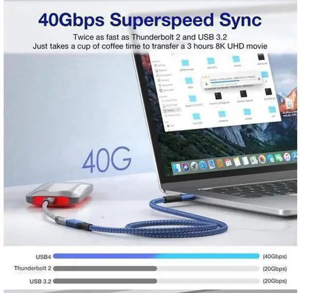 Alt view image 6 of 7 - 2.62Ft USB4 Extension Cable, Thunderbolt 3/4 Compatible USB C 4.0 Extender Cord, Support PD 100W 20V5A Charging, 40Gbps Data Transfer, 8K@60Hz Video Output for MacBook, iMac, Dell XPS, Intel NUC, Dell