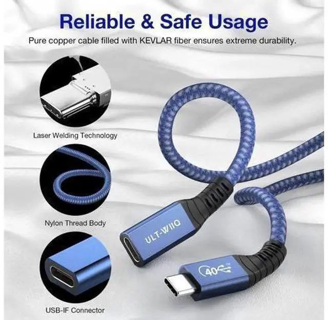 Alt view image 2 of 7 - 2.62Ft USB4 Extension Cable, Thunderbolt 3/4 Compatible USB C 4.0 Extender Cord, Support PD 100W 20V5A Charging, 40Gbps Data Transfer, 8K@60Hz Video Output for MacBook, iMac, Dell XPS, Intel NUC, Dell