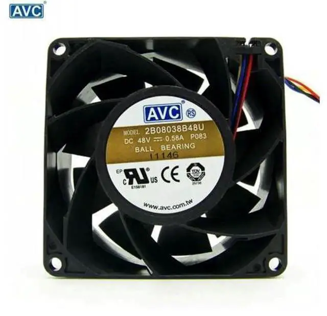 Alt view image 4 of 6 - 808038mm PWM Cooling Fan Replacement, Compatible with AVC 2B08038B48U, DC 48V 0.58A 8CM 8038 4-Pin PWM Fan, High Airflow Powerful Cabinet Industrial Cooling Fan for Chassis, Equipment Heat Dissipation