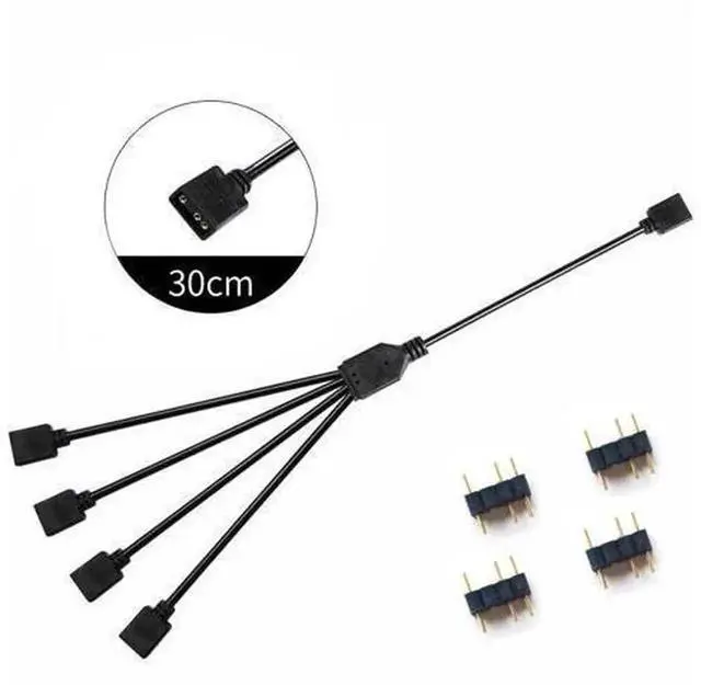 Main image of 5V 3Pin ARGB 1 to 4 Splitter Extension Cable, 30cm ARGB Adapter Cord, Separated from 12V 4Pin RGB Cable, ARGB Splitter Cable for PC Case RGB Fans, Light Strips and Water Cooling Lighting