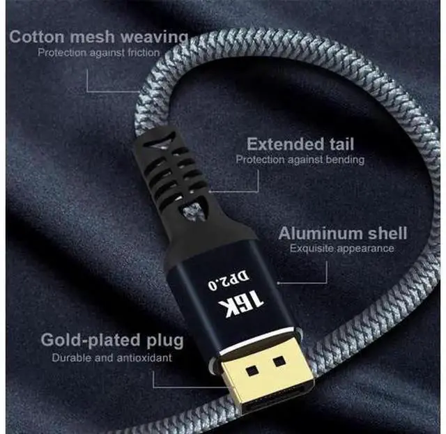 Alt view image 3 of 5 - DP 2.0 DisplayPort Cable, Support 16K@60Hz, 8K, 4K@165Hz, HDR, 80Gbps High Speed Display Port 2.0 Cord, Video Transmission Cable for PC, Laptop, Monitor, HDTV & Graphics Card