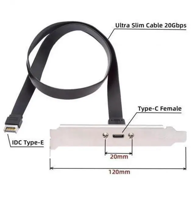 Alt view image 2 of 4 - USB 3.2 Type-E IDC 20Pin Front Panel Header to USB-C Type-C Female Extension Cable, 20Gbps Transfer Speed with Panel Mount Screw for PC Motherboard