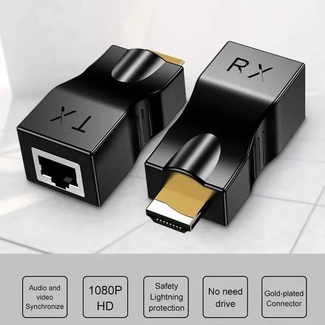 Alt view image 2 of 3 - HDMI Extender Over Cat5e/Cat6 Cable, 1080P Up to 30m, Support 4K, Transmitter and Receiver Kit, Plug and Play for TV, Monitor, Projector