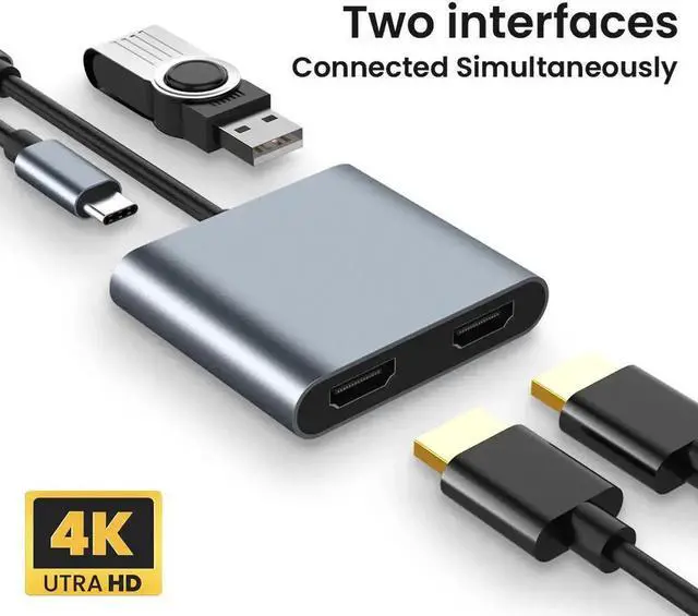 Alt view image 3 of 7 - 4-in-1 USB C Dock Station, Type C to Dual HDMI-Compatible, USB 3.0 & PD Charging Converter, 4K USB C Hub Adapter for MacBook, Laptop, Phone, TV