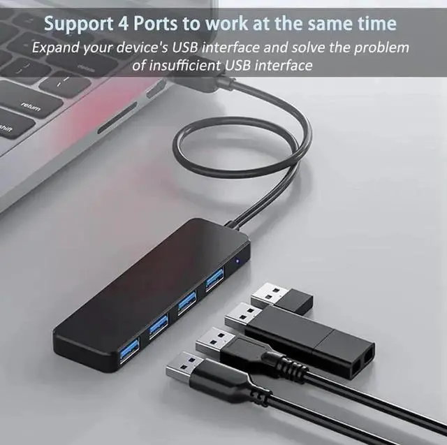 Alt view image 7 of 7 - 4 Port USB 3.0 Hub, Multiport USB Splitter Extender Adapter, High Speed USB Expander for Laptop, Xbox, USB Flash Drive, Mobile HDD, Printer, Camera, Keyboard, Mouse