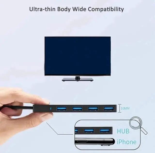 Alt view image 5 of 7 - 4 Port USB 3.0 Hub, Multiport USB Splitter Extender Adapter, High Speed USB Expander for Laptop, Xbox, USB Flash Drive, Mobile HDD, Printer, Camera, Keyboard, Mouse