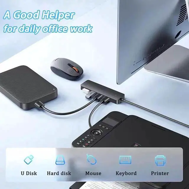 Alt view image 3 of 7 - 4-Port USB 3.0 Hub, Multiport USB Splitter USB Expander Adapter for Laptop, Xbox, USB Flash Drive, Mobile HDD, Game Console, Printer, Camera, Keyboard, Mouse